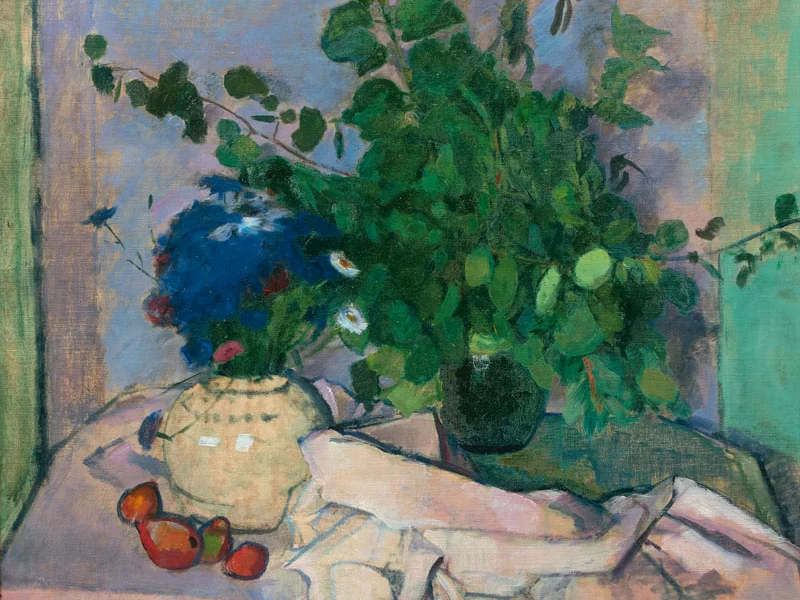 1882-Fritz Friedrichs - Natura morta con mele, vasi e frutta